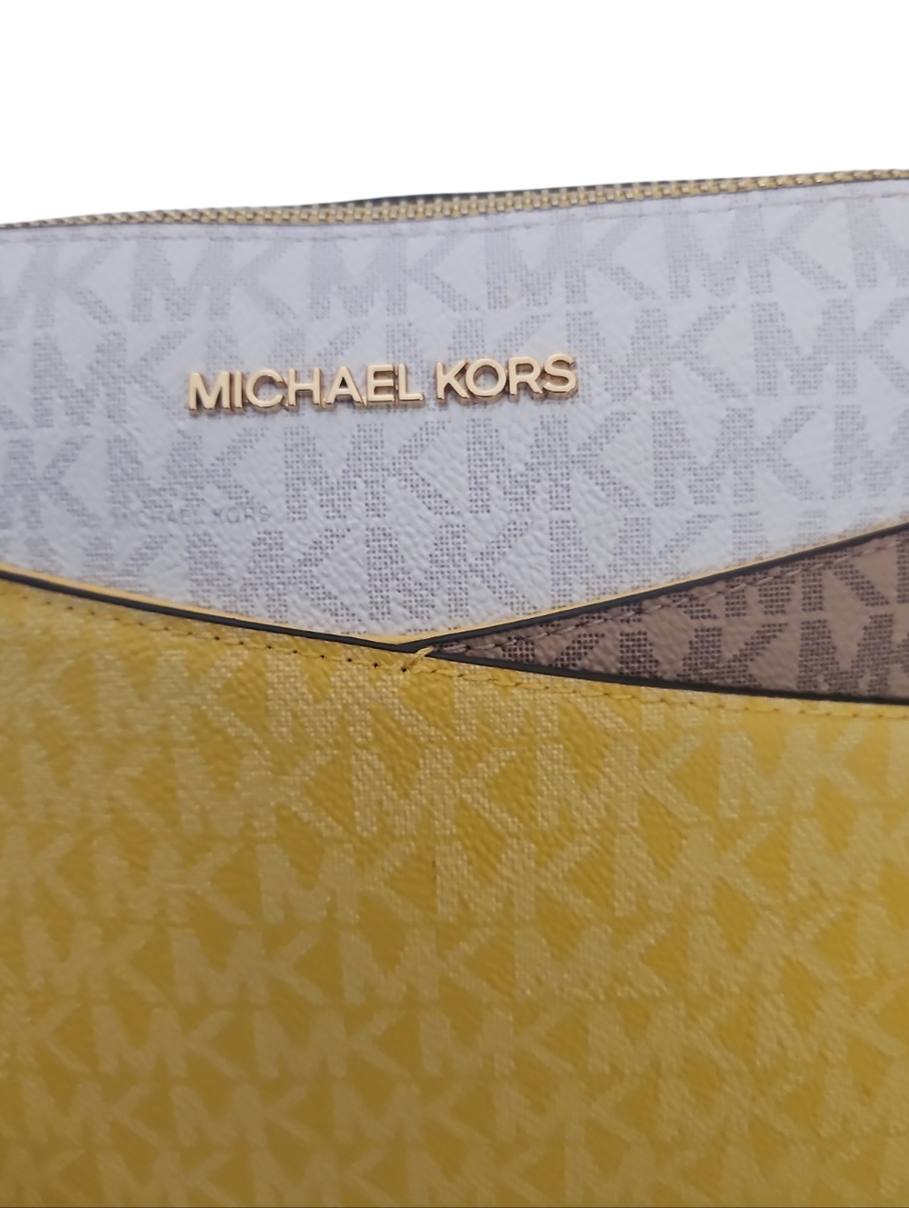 Michael Kors MK Signature Colorblock Dome Crossbody | Yellow/Vanilla/Brown | Cha - Picture 4 of 5